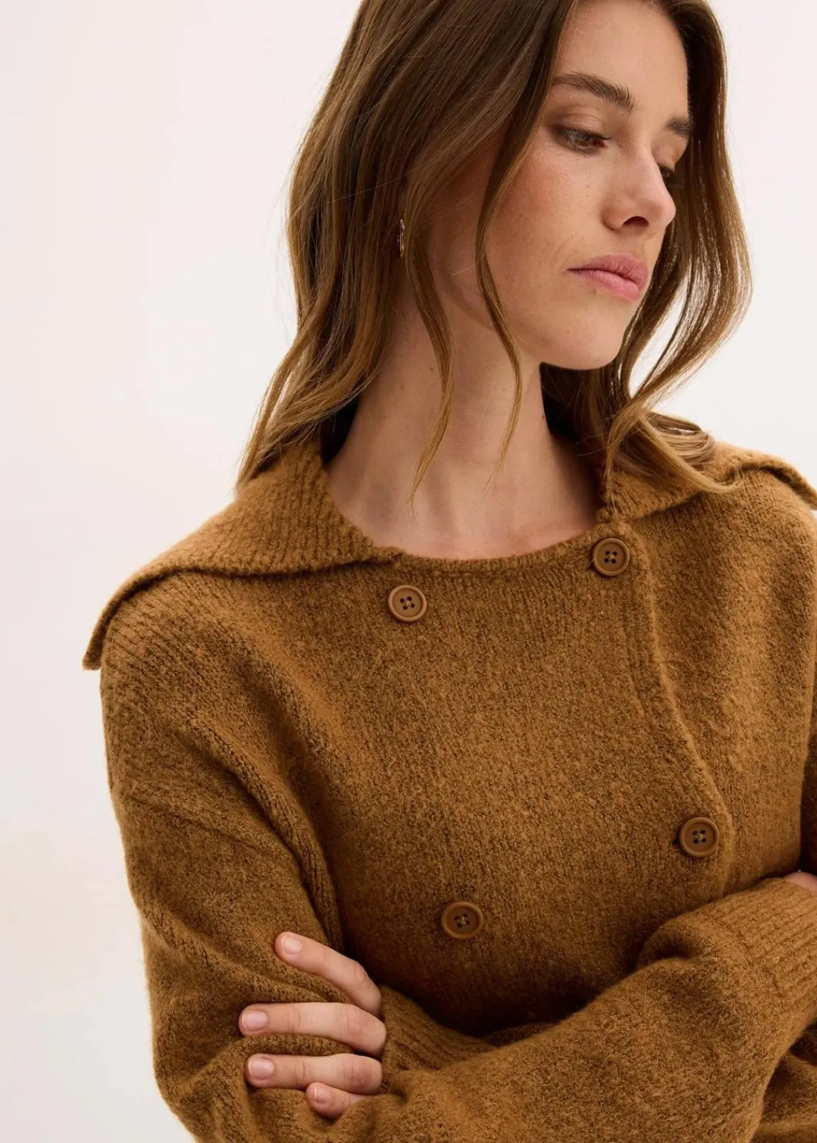 bonprix Bekleidung·Umstandsmode|Pullover & Strickjacken^Grobstrickjacke cognac braun meliert