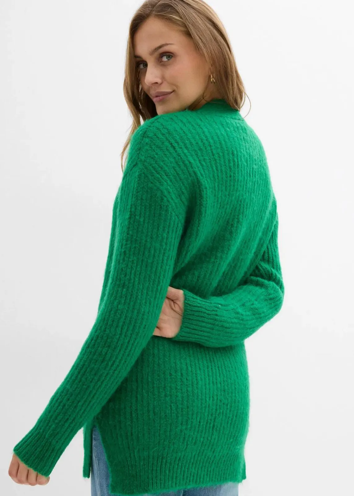 bonprix Bekleidung·Jeans|Pullover & Strickjacken^Grobstrickjacke aus weichem Wollmix edelsteingrün