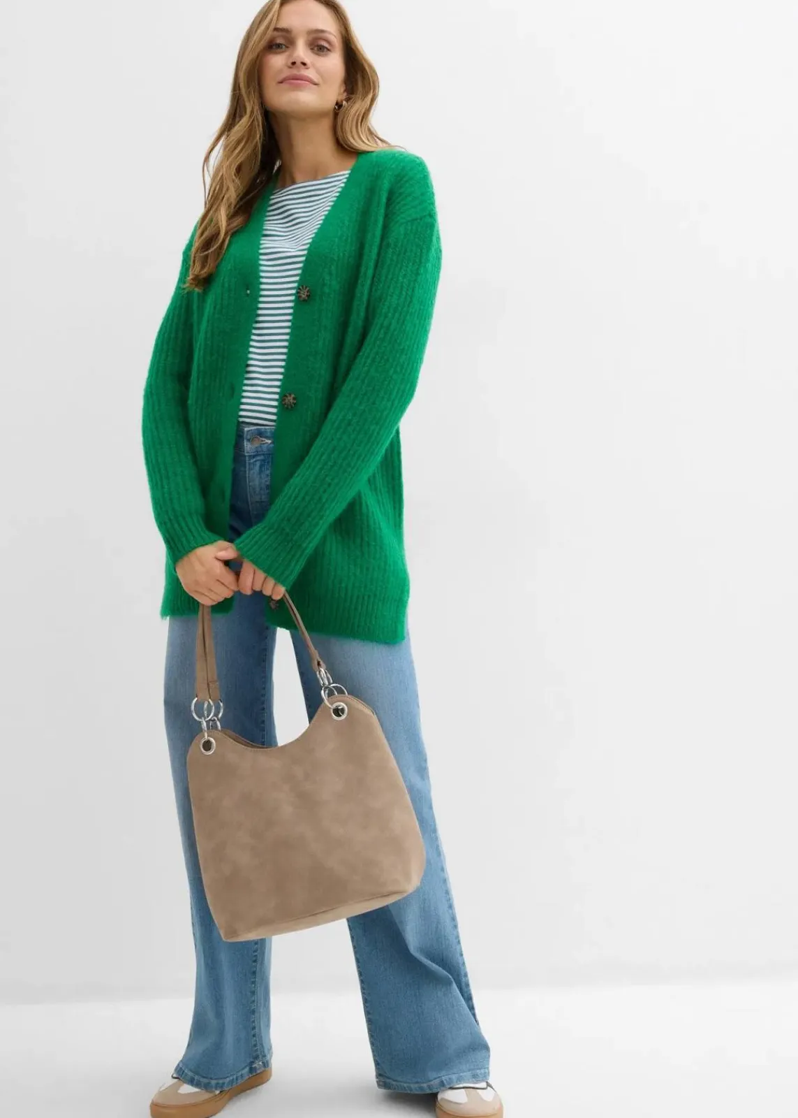 bonprix Bekleidung·Jeans|Pullover & Strickjacken^Grobstrickjacke aus weichem Wollmix edelsteingrün