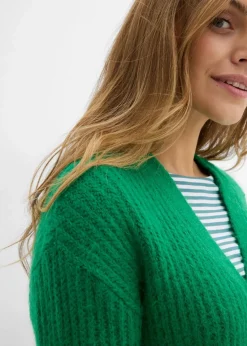 bonprix Bekleidung·Jeans|Pullover & Strickjacken^Grobstrickjacke aus weichem Wollmix edelsteingrün