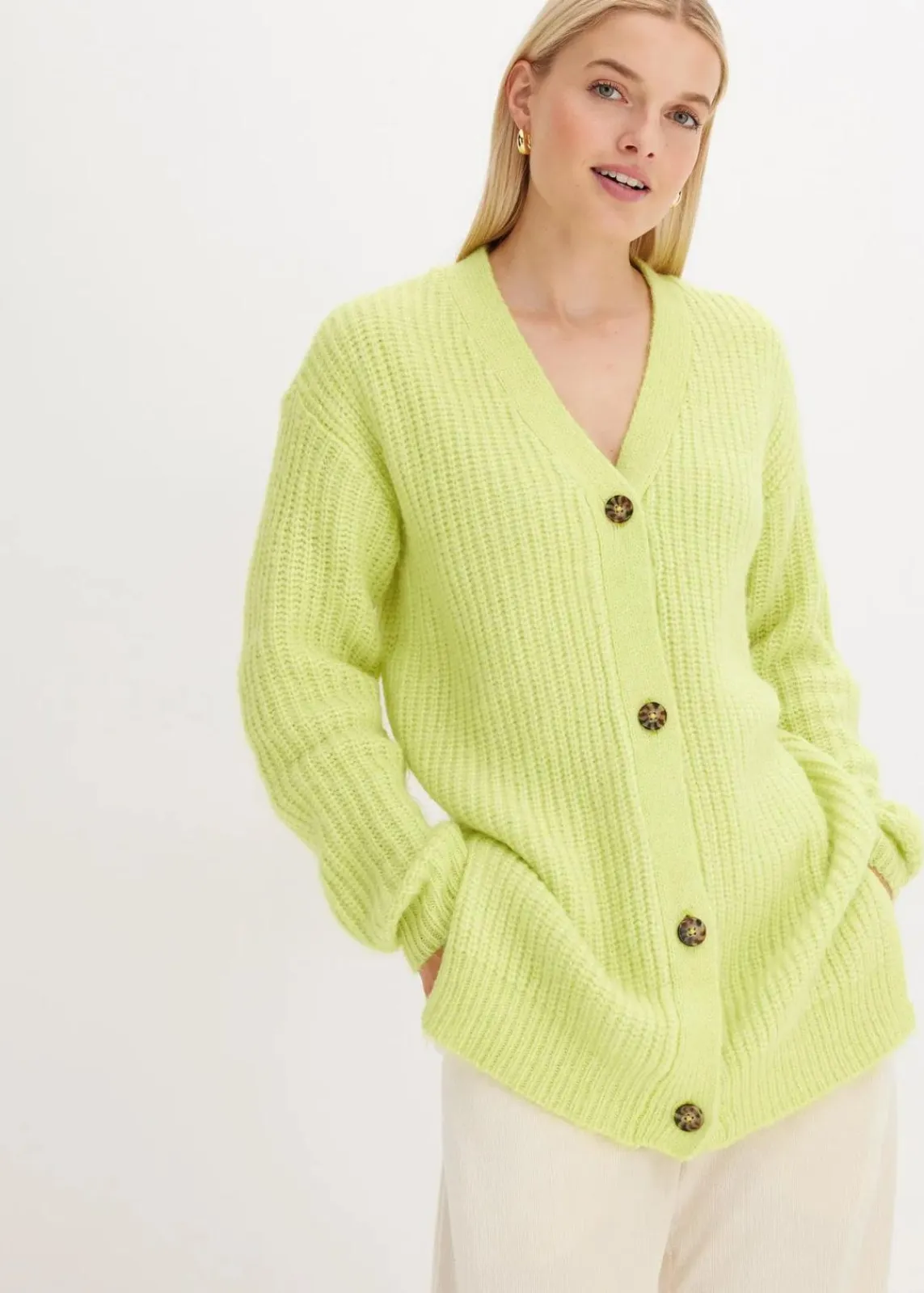 bonprix Bekleidung·Jeans|Pullover & Strickjacken^Grobstrickjacke aus weichem Wollmix mintgrün