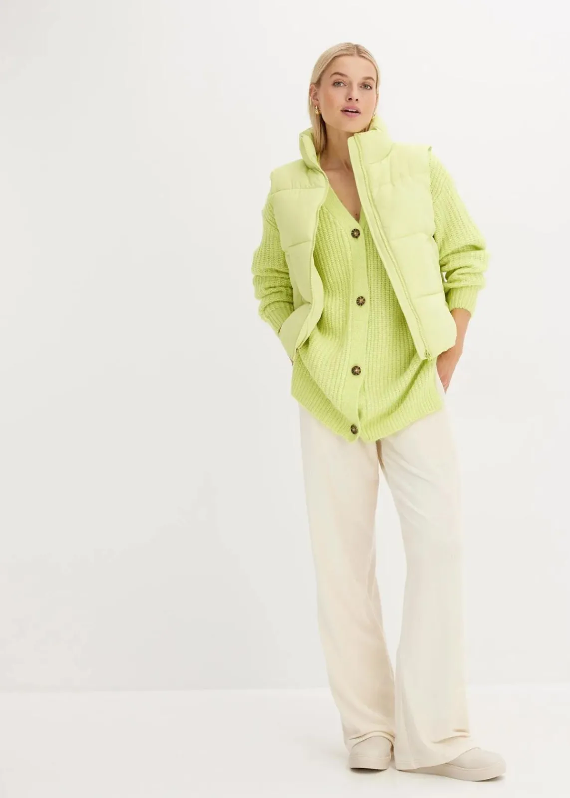 bonprix Bekleidung·Jeans|Pullover & Strickjacken^Grobstrickjacke aus weichem Wollmix mintgrün