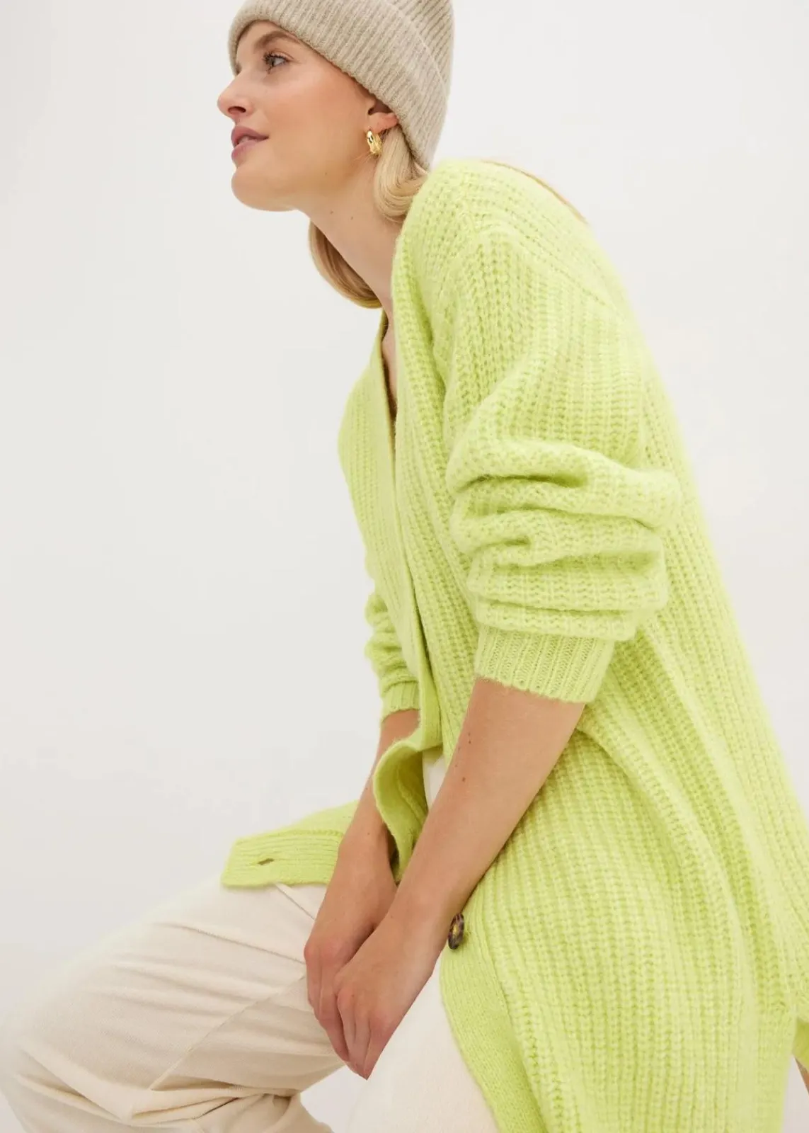 bonprix Bekleidung·Jeans|Pullover & Strickjacken^Grobstrickjacke aus weichem Wollmix mintgrün