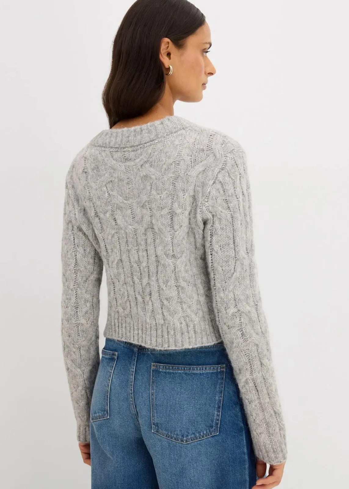 bonprix Strickmode|Pullover & Strickjacken^Grobstrickjacke aus weichem Woll-Mix hellgrau meliert