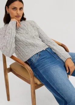 bonprix Strickmode|Pullover & Strickjacken^Grobstrickjacke aus weichem Woll-Mix hellgrau meliert