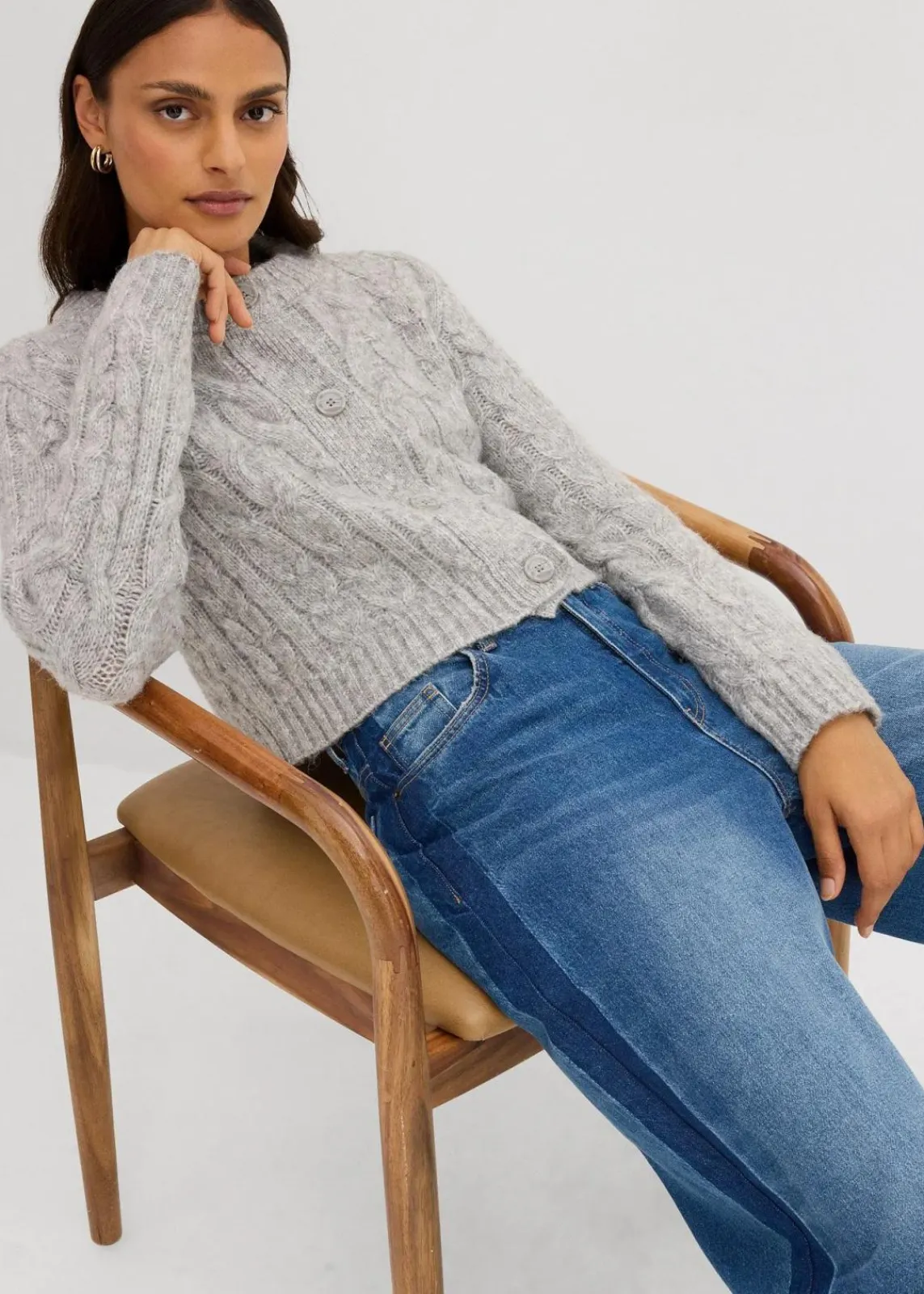 bonprix Strickmode|Pullover & Strickjacken^Grobstrickjacke aus weichem Woll-Mix hellgrau meliert