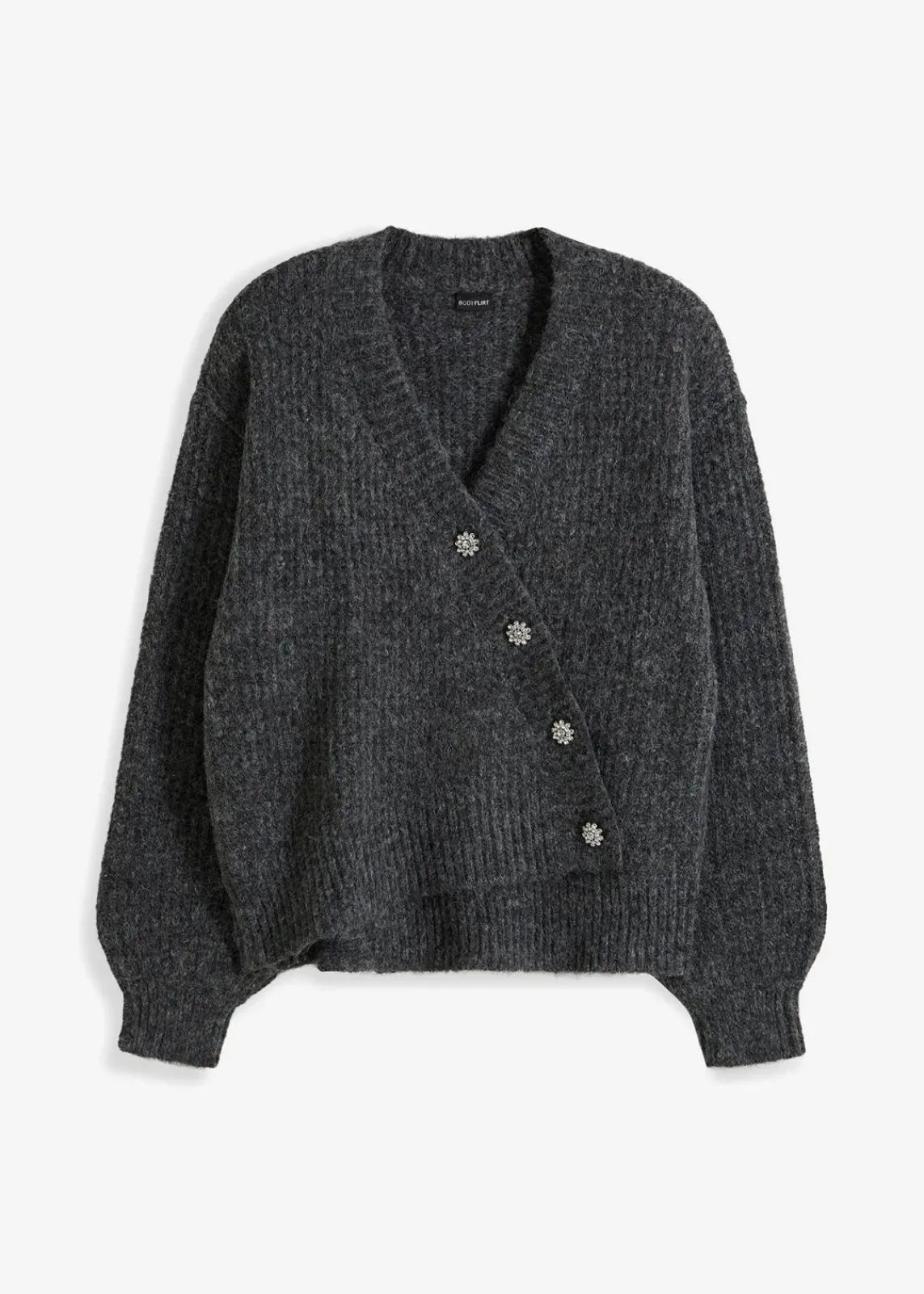 bonprix Pullover & Strickjacken|Strickmode^Grobstrickjacke aus weichem Wollmix anthrazit meliert