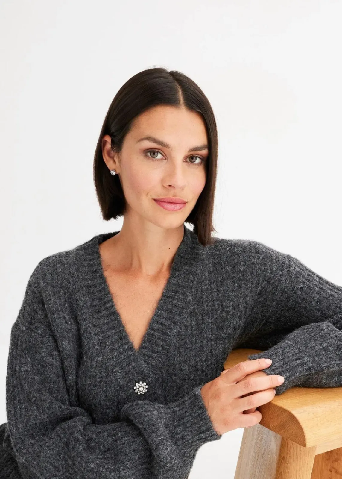 bonprix Pullover & Strickjacken|Strickmode^Grobstrickjacke aus weichem Wollmix anthrazit meliert
