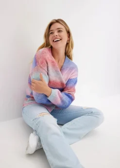 bonprix Bekleidung·Umstandsmode|Strickmode^Grobstrickjacke aus weichem Woll-Mix eisblau/pastellrose/edelsteinblau/lilablau/rosa