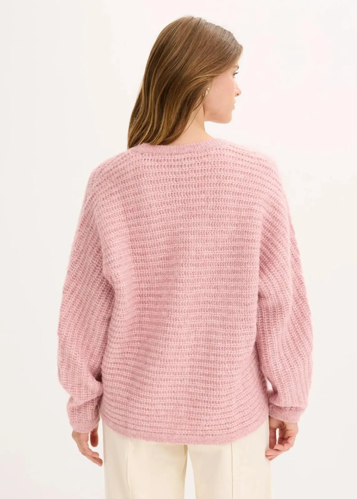 bonprix Strickmode|Pullover & Strickjacken^Grobstrickjacke mit Wollanteil aschrosa meliert