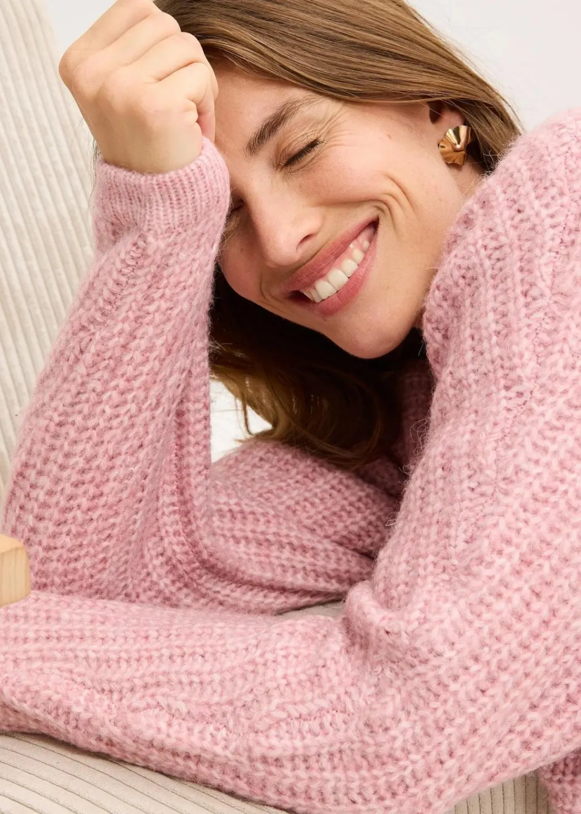 bonprix Strickmode|Pullover & Strickjacken^Grobstrickjacke mit Wollanteil aschrosa meliert