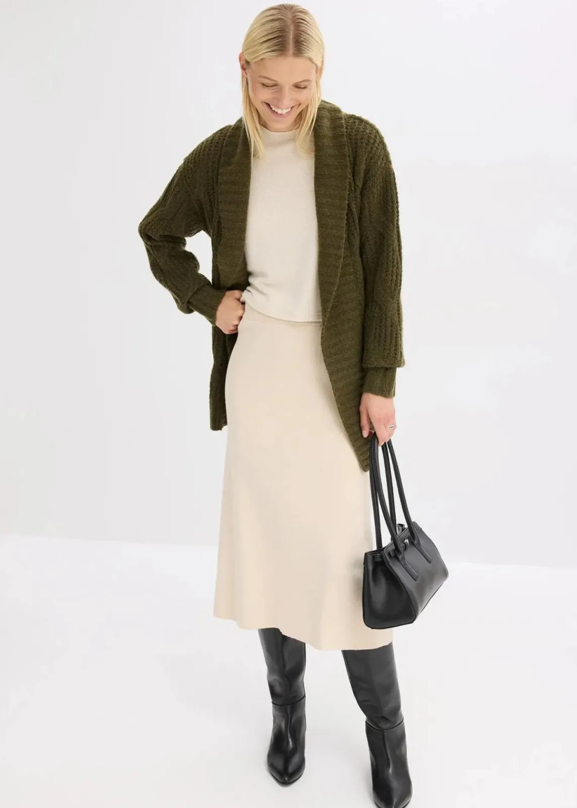 bonprix Bekleidung·Umstandsmode|Bekleidung·Jeans^Grobstrickjacke mit Zopfmuster erdoliv