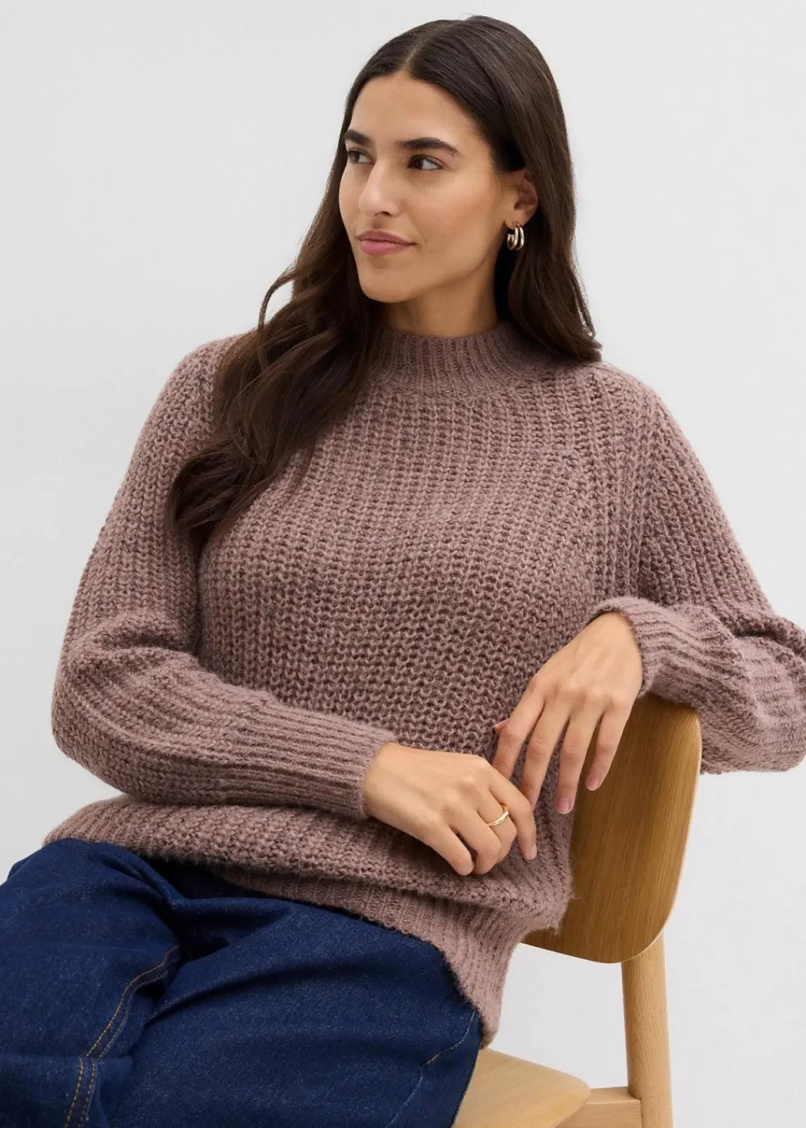 bonprix Pullover & Strickjacken|Strickmode^Grobstrick-Pullover matt braun/dunkelbraun