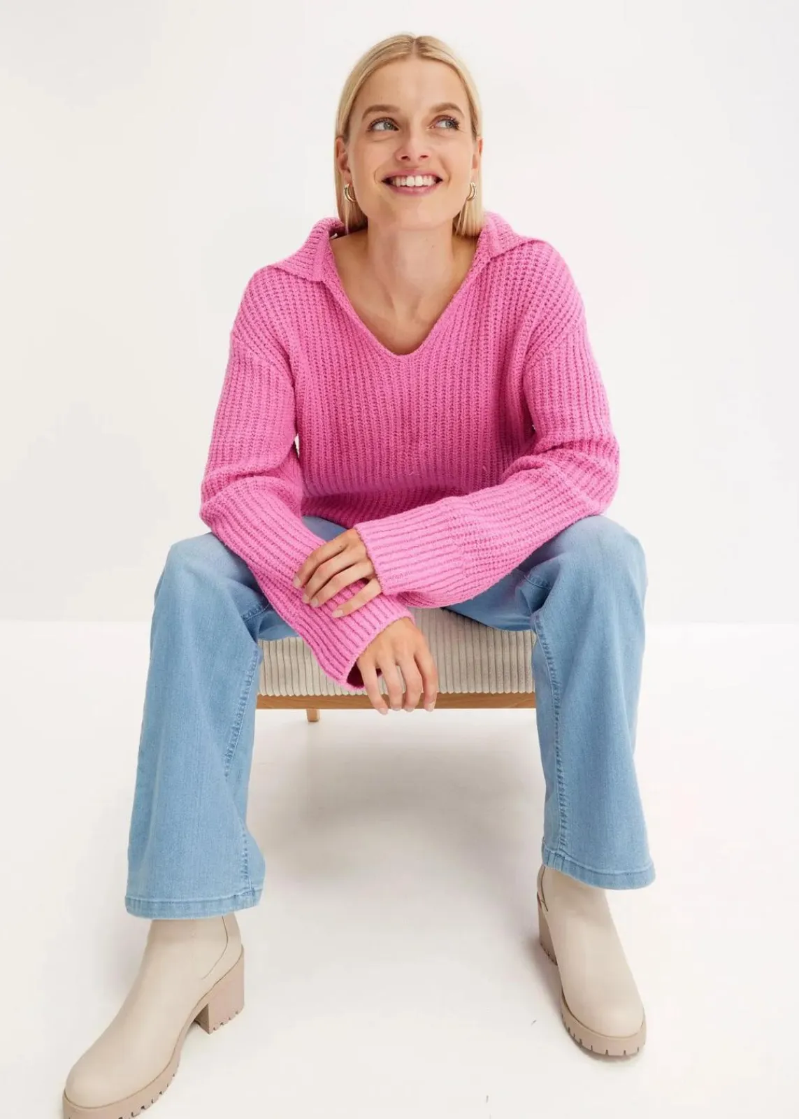 bonprix Bekleidung·Umstandsmode|Bekleidung·Jeans^Grobstrick-Pullover rosapink