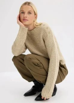 bonprix Bekleidung·Umstandsmode|Bekleidung·Jeans^Grobstrick-Pullover mattschilf meliert
