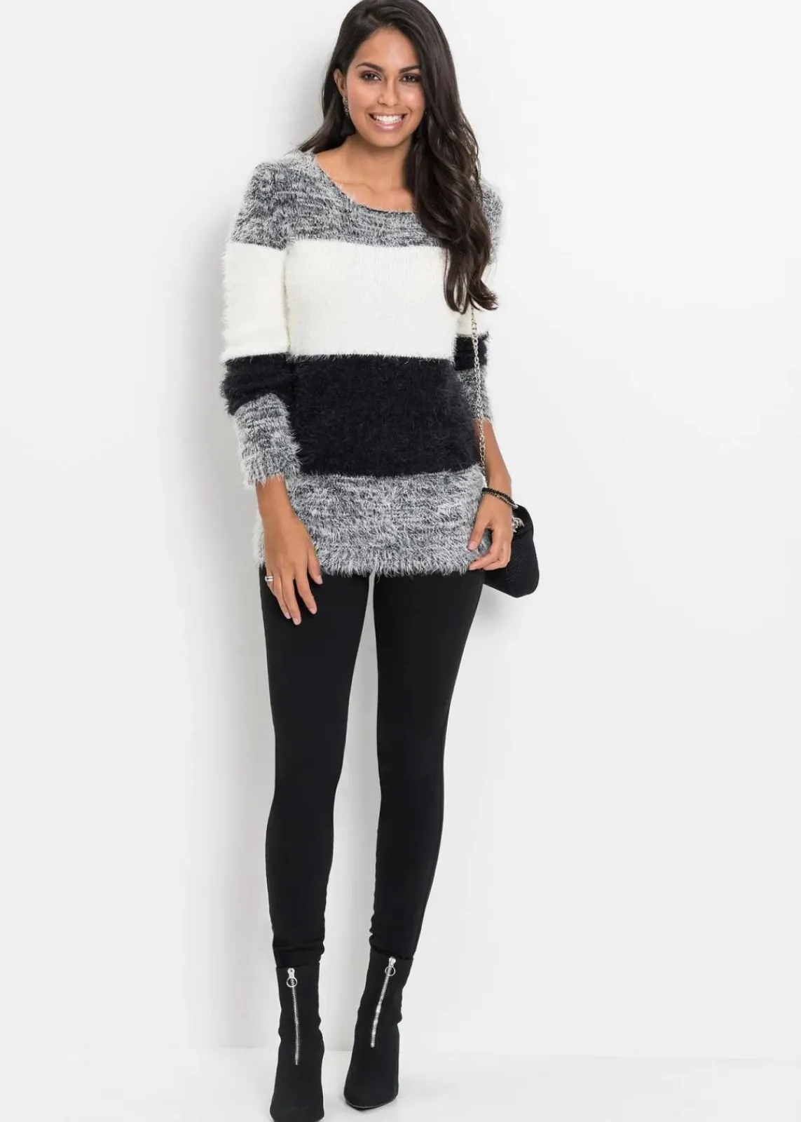 bonprix Bekleidung·Umstandsmode|Bekleidung·Jeans^Grobstrick-Pullover schwarz/weiß gestreift