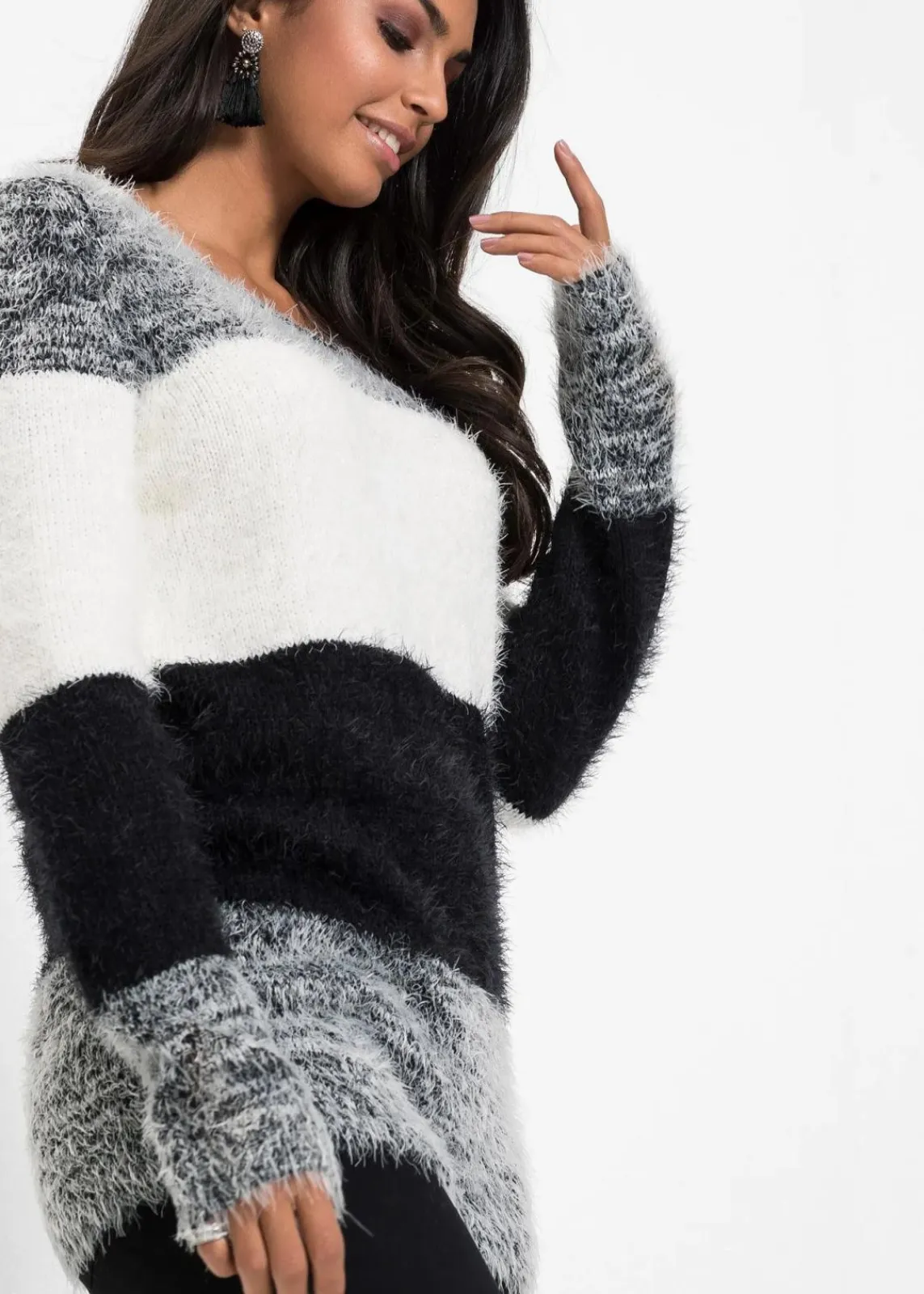 bonprix Bekleidung·Umstandsmode|Bekleidung·Jeans^Grobstrick-Pullover schwarz/weiß gestreift