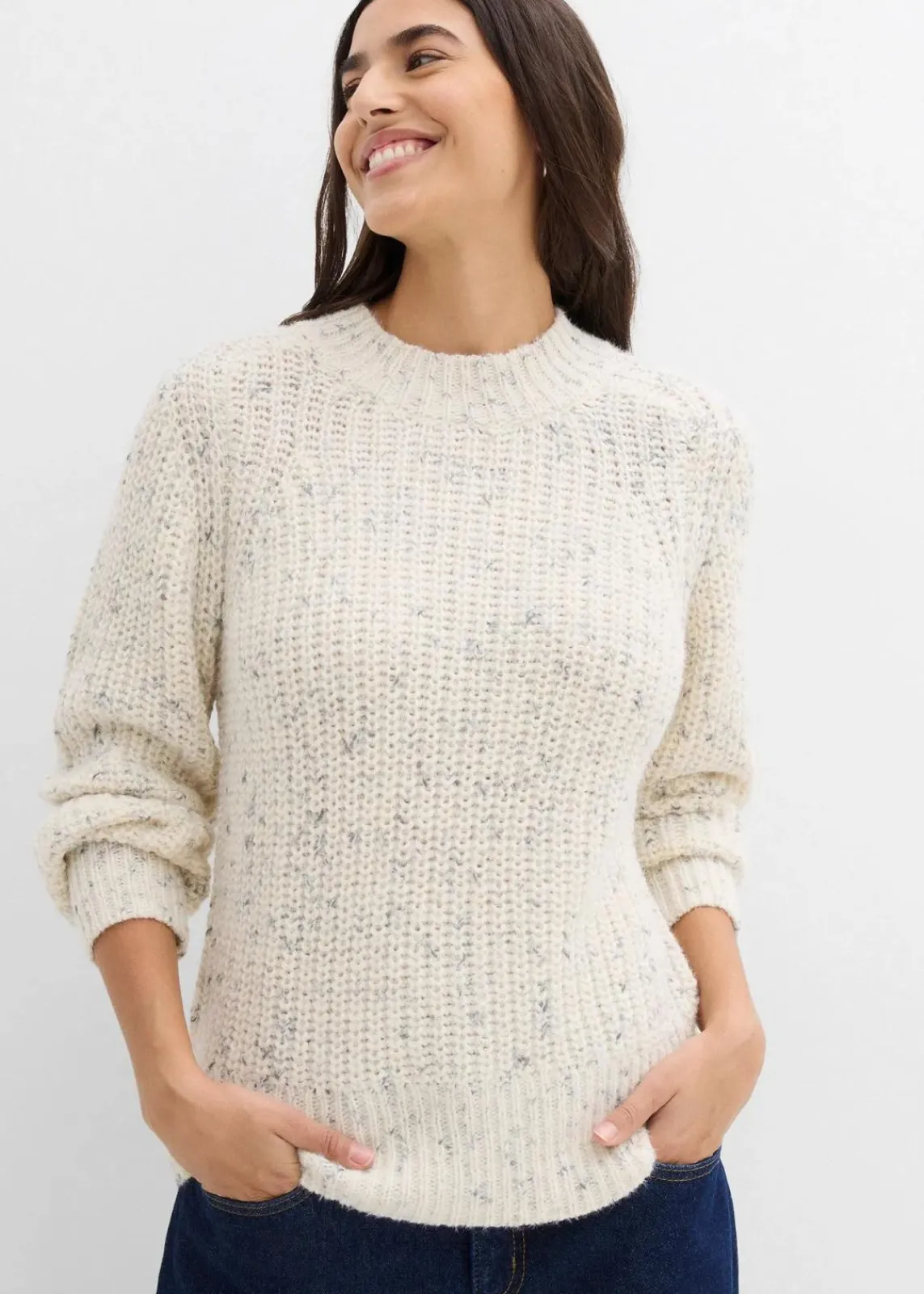 bonprix Bekleidung·Umstandsmode|Bekleidung·Jeans^Grobstrick-Pullover naturbeige/anthrazit