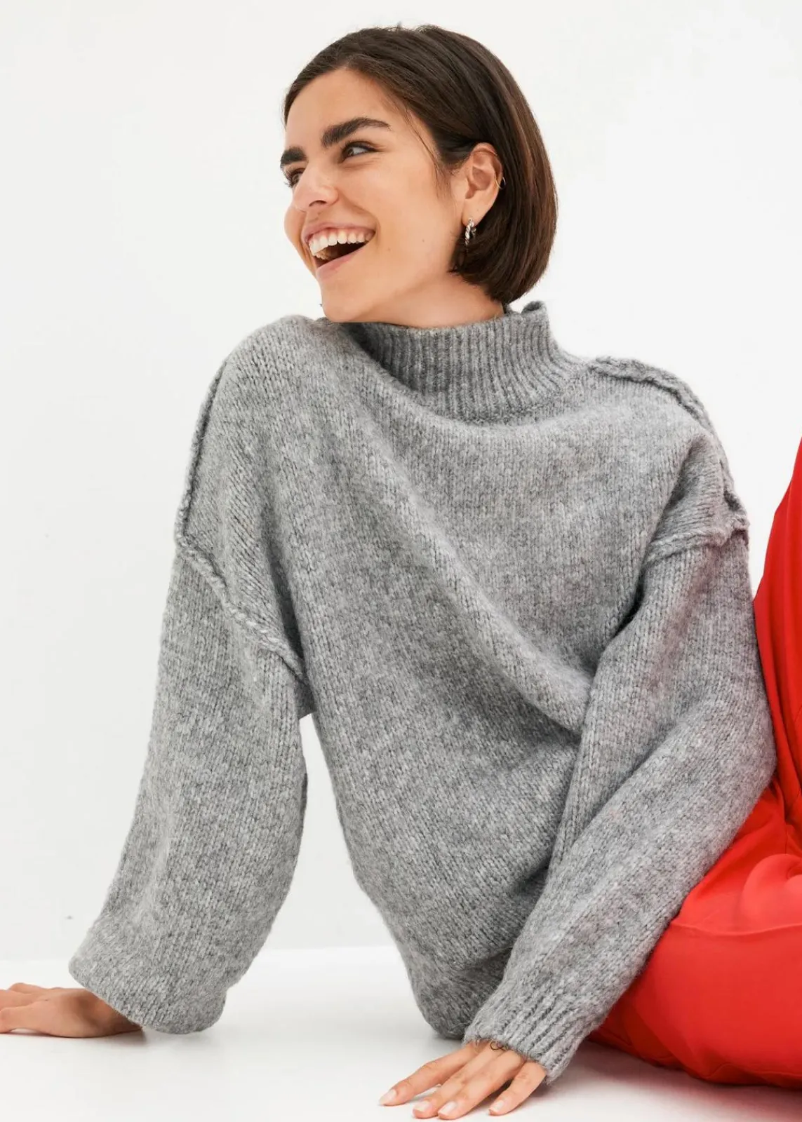 bonprix Bekleidung·Umstandsmode|Bekleidung·Jeans^Grobstrick-Pullover grau meliert