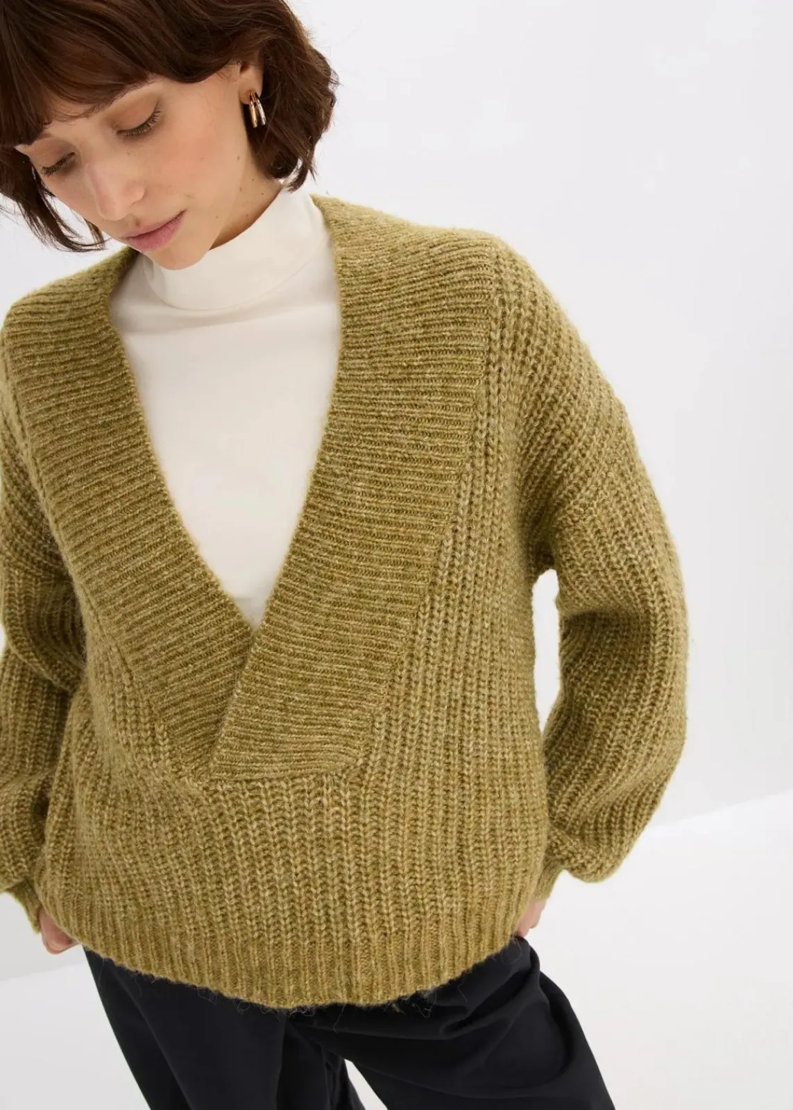 bonprix Bekleidung·Umstandsmode|Bekleidung·Jeans^Grobstrick-Pullover mistelgrün meliert