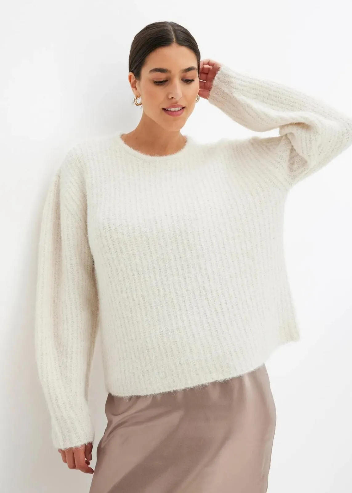 bonprix Bekleidung·Umstandsmode|Bekleidung·Jeans^Grobstrick-Pullover wollweiß