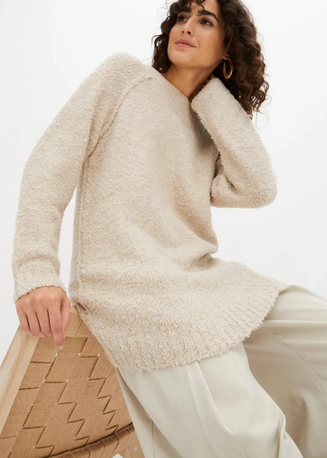 bonprix Bekleidung·Umstandsmode|Bekleidung·Jeans^Grobstrick-Pullover aus Teddygarn creme