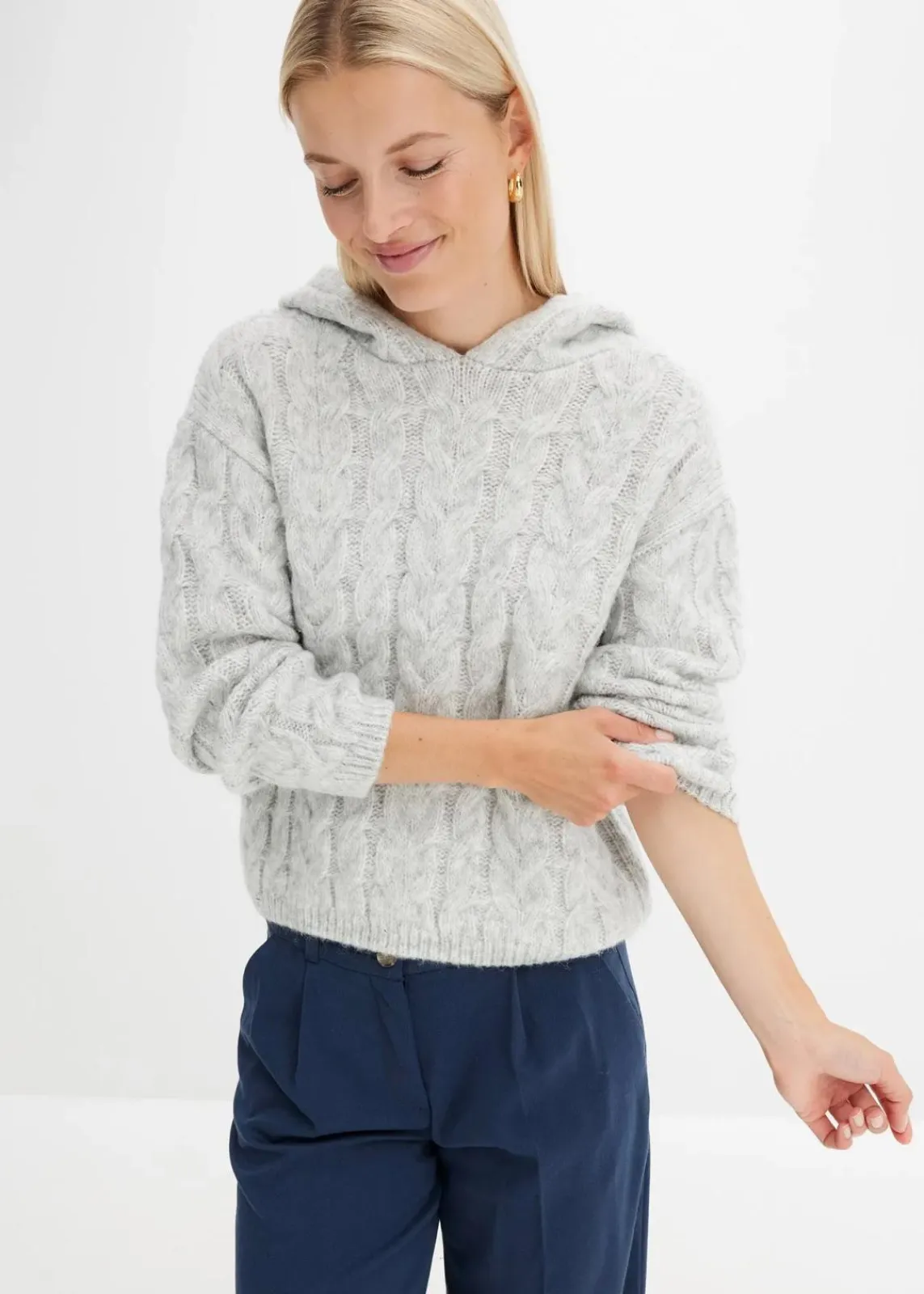 bonprix Nachhaltigere Materialien|Pullover & Strickjacken^Grobstrick-Pullover aus weichem Woll-Mix hellgrau meliert