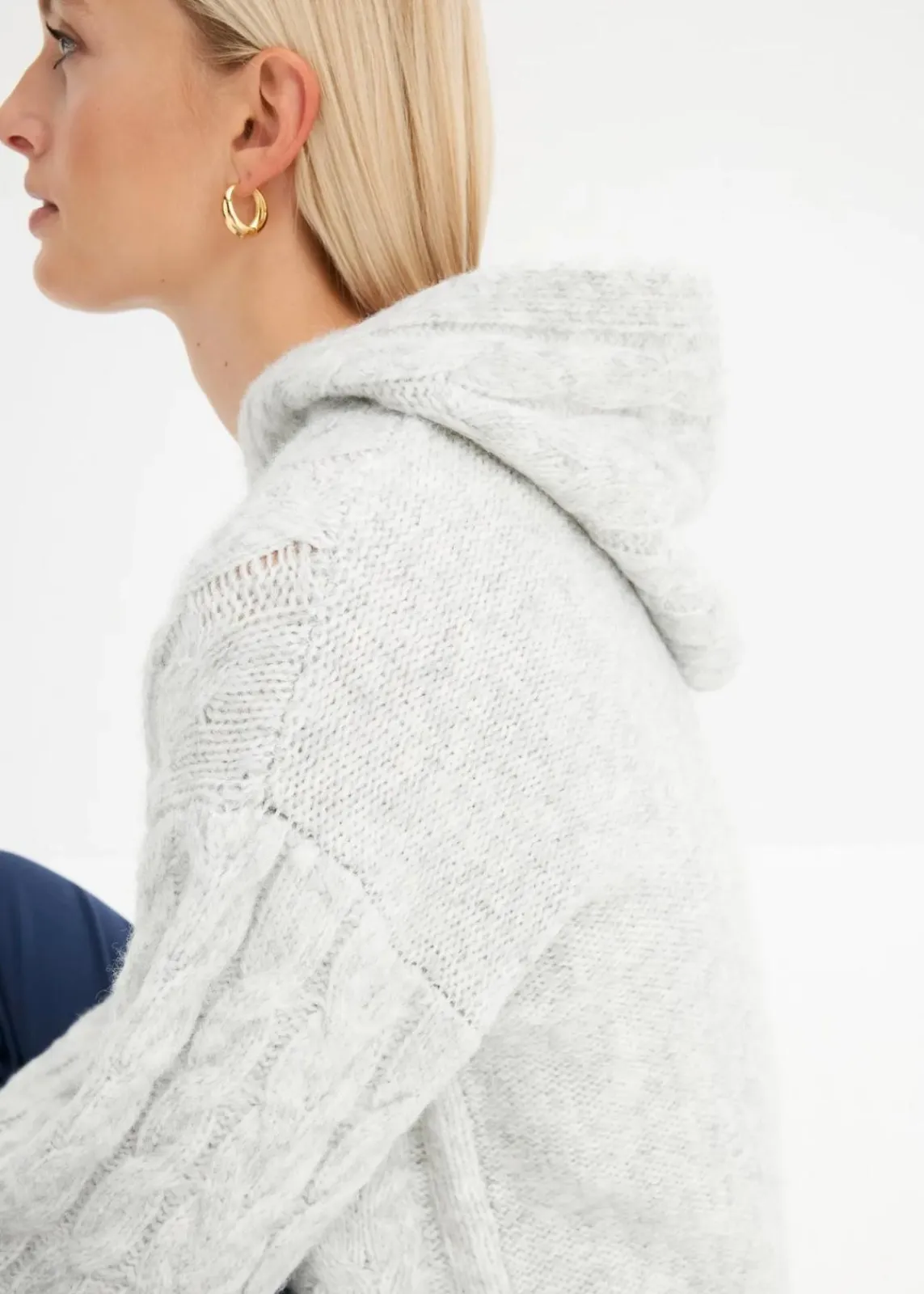 bonprix Nachhaltigere Materialien|Pullover & Strickjacken^Grobstrick-Pullover aus weichem Woll-Mix hellgrau meliert