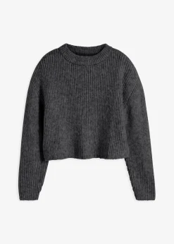 bonprix Pullover & Strickjacken|Strickmode^Grobstrick-Pullover aus weichem Woll-Mix anthrazit meliert