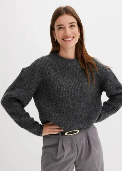bonprix Pullover & Strickjacken|Strickmode^Grobstrick-Pullover aus weichem Woll-Mix anthrazit meliert