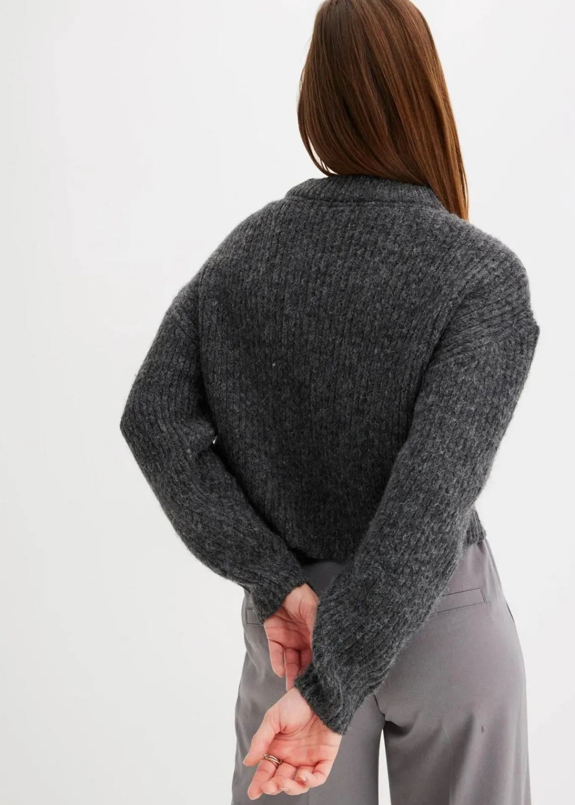 bonprix Pullover & Strickjacken|Strickmode^Grobstrick-Pullover aus weichem Woll-Mix anthrazit meliert