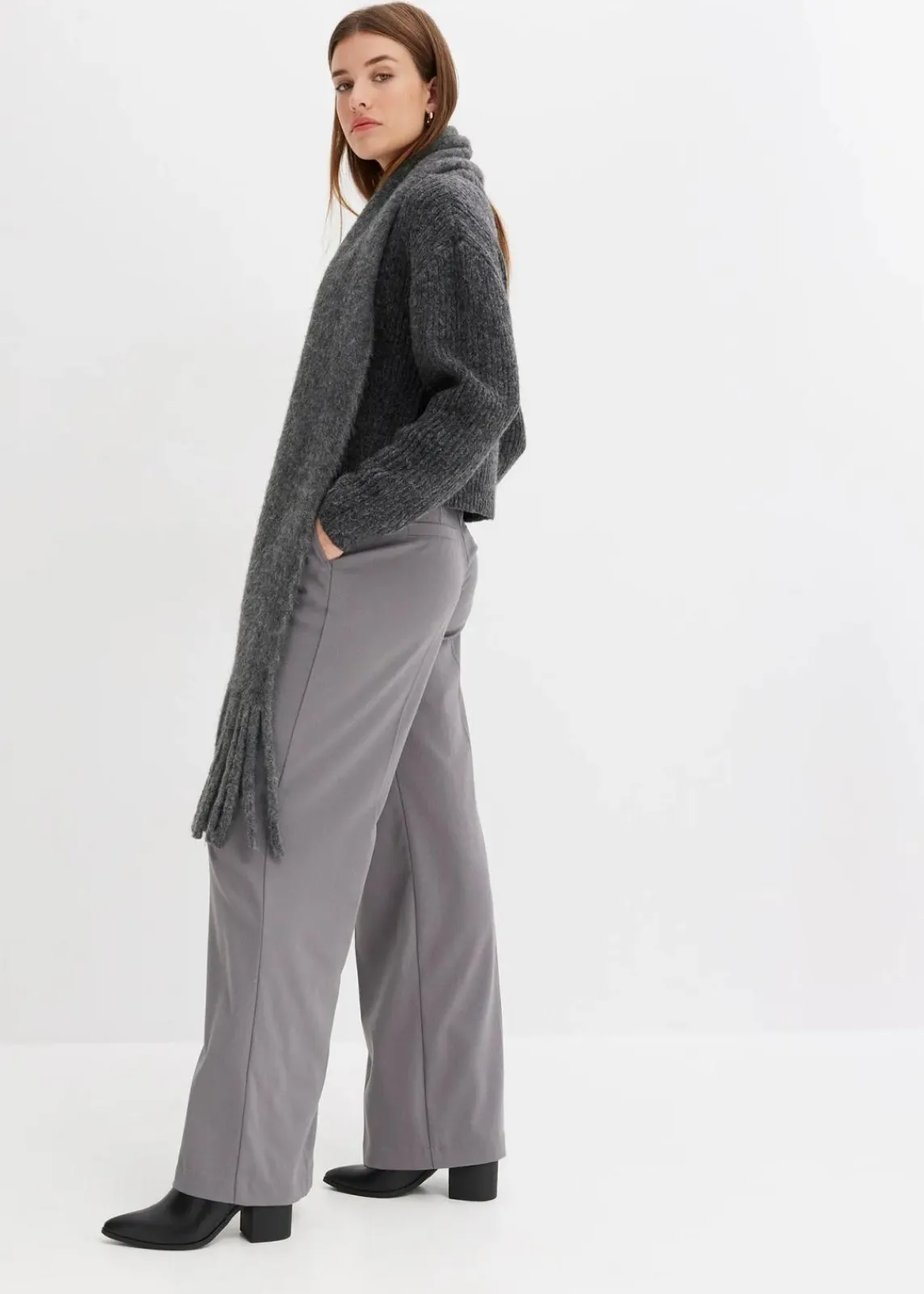 bonprix Pullover & Strickjacken|Strickmode^Grobstrick-Pullover aus weichem Woll-Mix anthrazit meliert