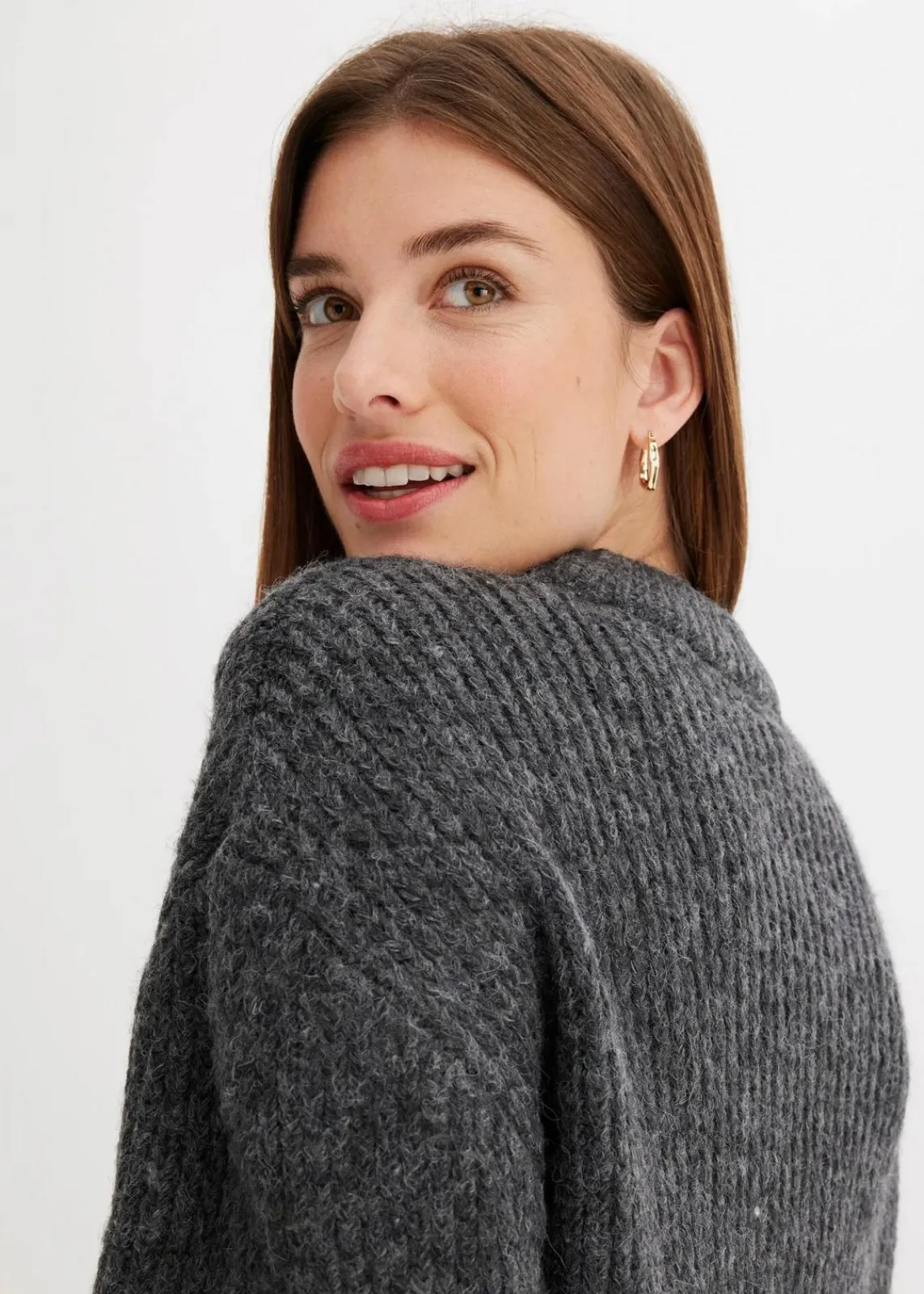 bonprix Pullover & Strickjacken|Strickmode^Grobstrick-Pullover aus weichem Woll-Mix anthrazit meliert