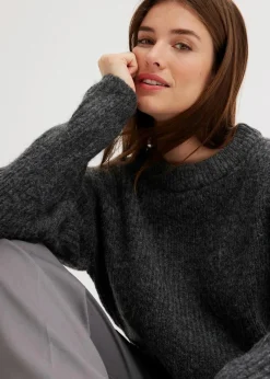 bonprix Pullover & Strickjacken|Strickmode^Grobstrick-Pullover aus weichem Woll-Mix anthrazit meliert