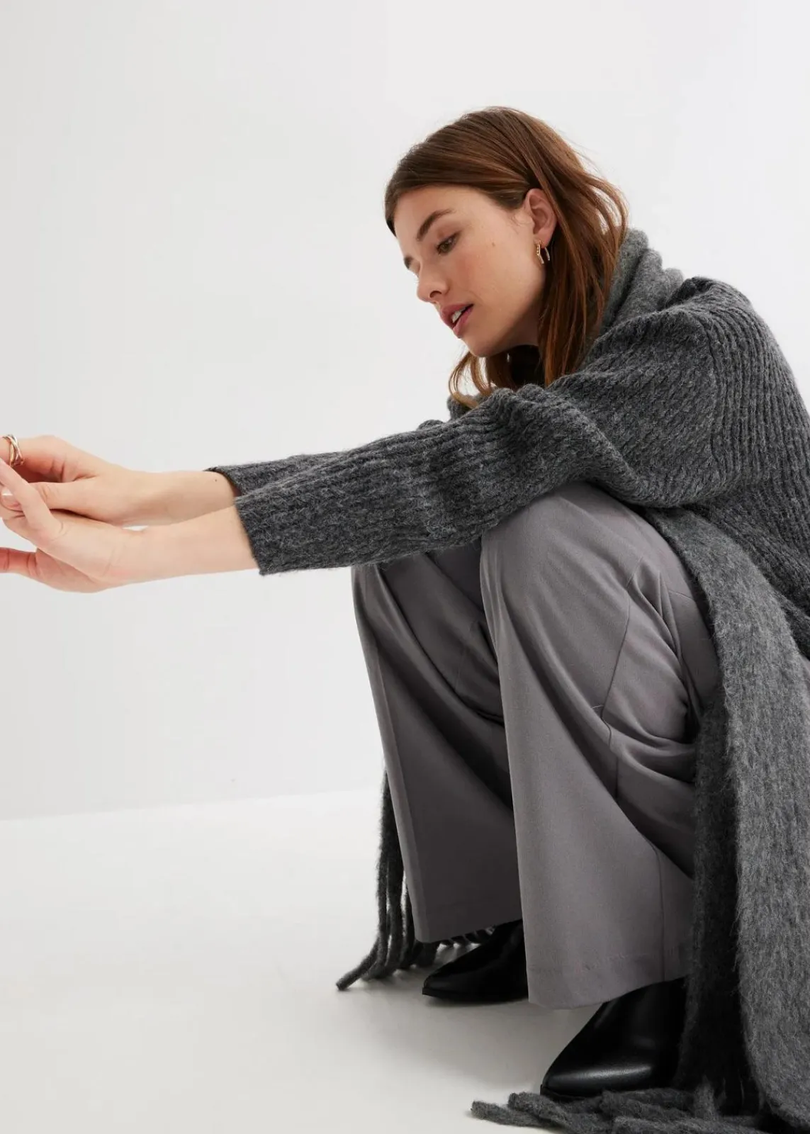 bonprix Pullover & Strickjacken|Strickmode^Grobstrick-Pullover aus weichem Woll-Mix anthrazit meliert