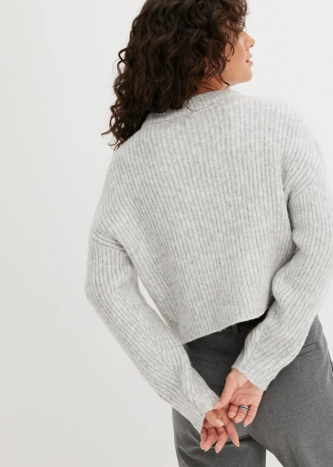 bonprix Bekleidung·Umstandsmode|Bekleidung·Jeans^Grobstrick-Pullover aus weichem Woll-Mix hellgrau meliert