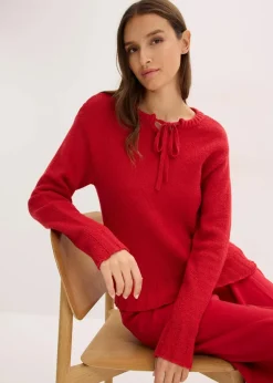 bonprix Bekleidung·Umstandsmode|Bekleidung·Jeans^Grobstrick-Pullover mit Bindelösung chillirot