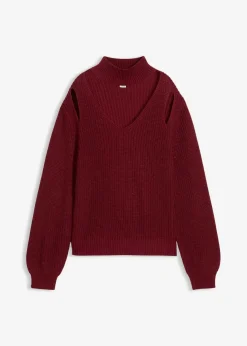 bonprix Strickmode|Pullover & Strickjacken^Grobstrick-Pullover mit Cut-Outs granatapfel