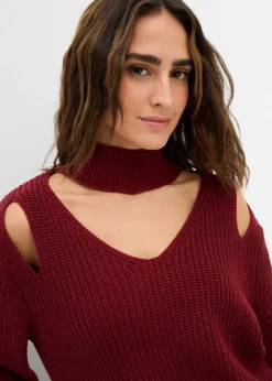 bonprix Strickmode|Pullover & Strickjacken^Grobstrick-Pullover mit Cut-Outs granatapfel