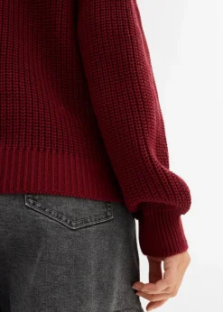 bonprix Strickmode|Pullover & Strickjacken^Grobstrick-Pullover mit Cut-Outs granatapfel