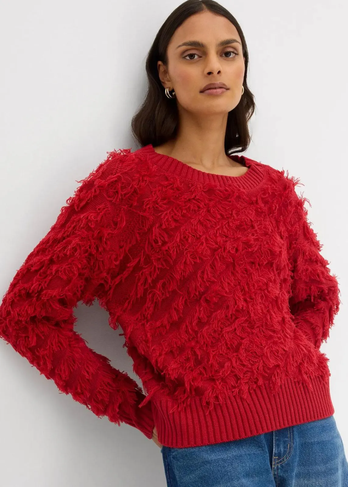 bonprix Nachhaltigere Materialien|Pullover & Strickjacken^Grobstrick-Pullover mit Fransen chillirot
