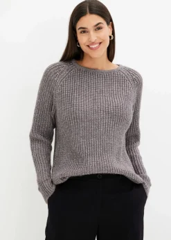 bonprix Pullover & Strickjacken|Strickmode^Grobstrickpullover mit Glanzgarn anthrazit
