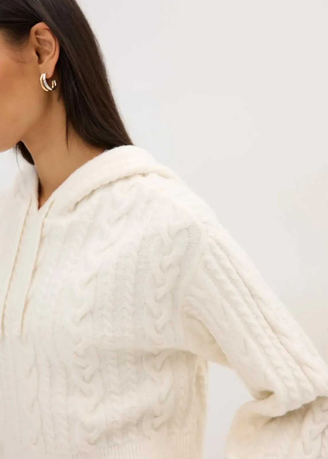bonprix Bekleidung·Umstandsmode|Strickmode^Grobstrick-Pullover mit Kapuze perlweiß