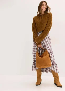 bonprix Bekleidung·Umstandsmode|Strickmode^Grobstrick-Pullover mit Kapuze cognac braun