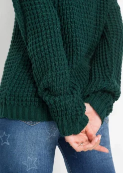 bonprix Bekleidung·Umstandsmode|Bekleidung·Jeans^Grobstrick-Pullover mit Reißverschluss-Detail tiefgrün