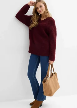 bonprix Bekleidung·Umstandsmode|Strickmode^Grobstrick-Pullover mit V-Ausschnitt dunkelbeere
