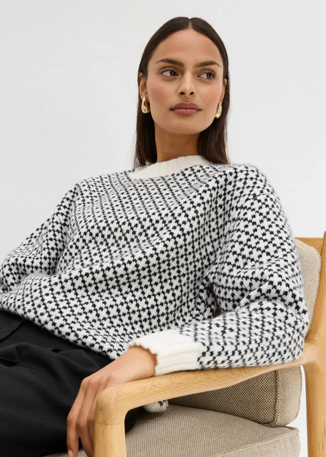 bonprix Bekleidung·Umstandsmode|Bekleidung·Jeans^Grobstrick-Pullover mit Wollanteil schwarz/wollweiß graphisch
