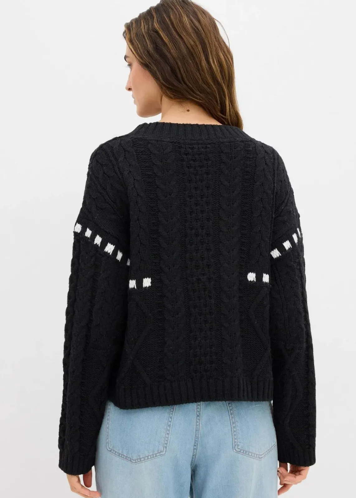 bonprix Bekleidung·Umstandsmode|Bekleidung·Jeans^Grobstrick-Pullover mit Zopfmuster schwarz