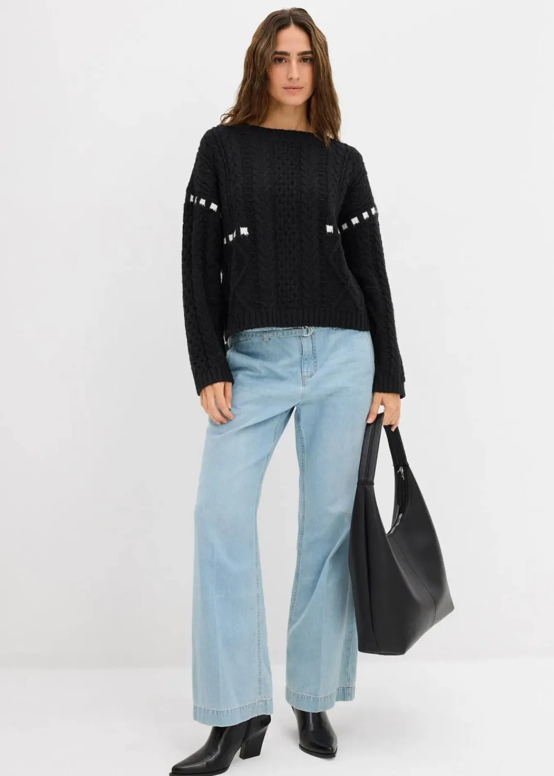 bonprix Bekleidung·Umstandsmode|Bekleidung·Jeans^Grobstrick-Pullover mit Zopfmuster schwarz