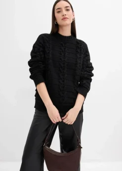 bonprix Bekleidung·Umstandsmode|Strickmode^Grobstrick-Pullover mit Zopfmuster schwarz